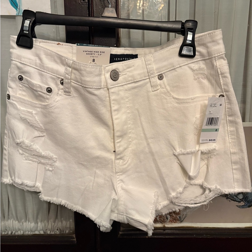 Aeropostale White Distressed High-Rise Jean Shorts